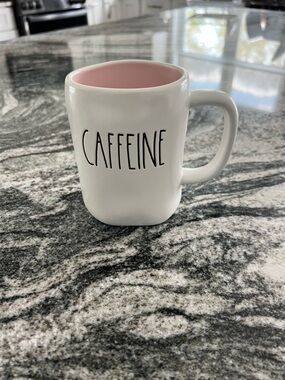 Rae Dunn White Mug with Pink Interior - "CAFFEINE"